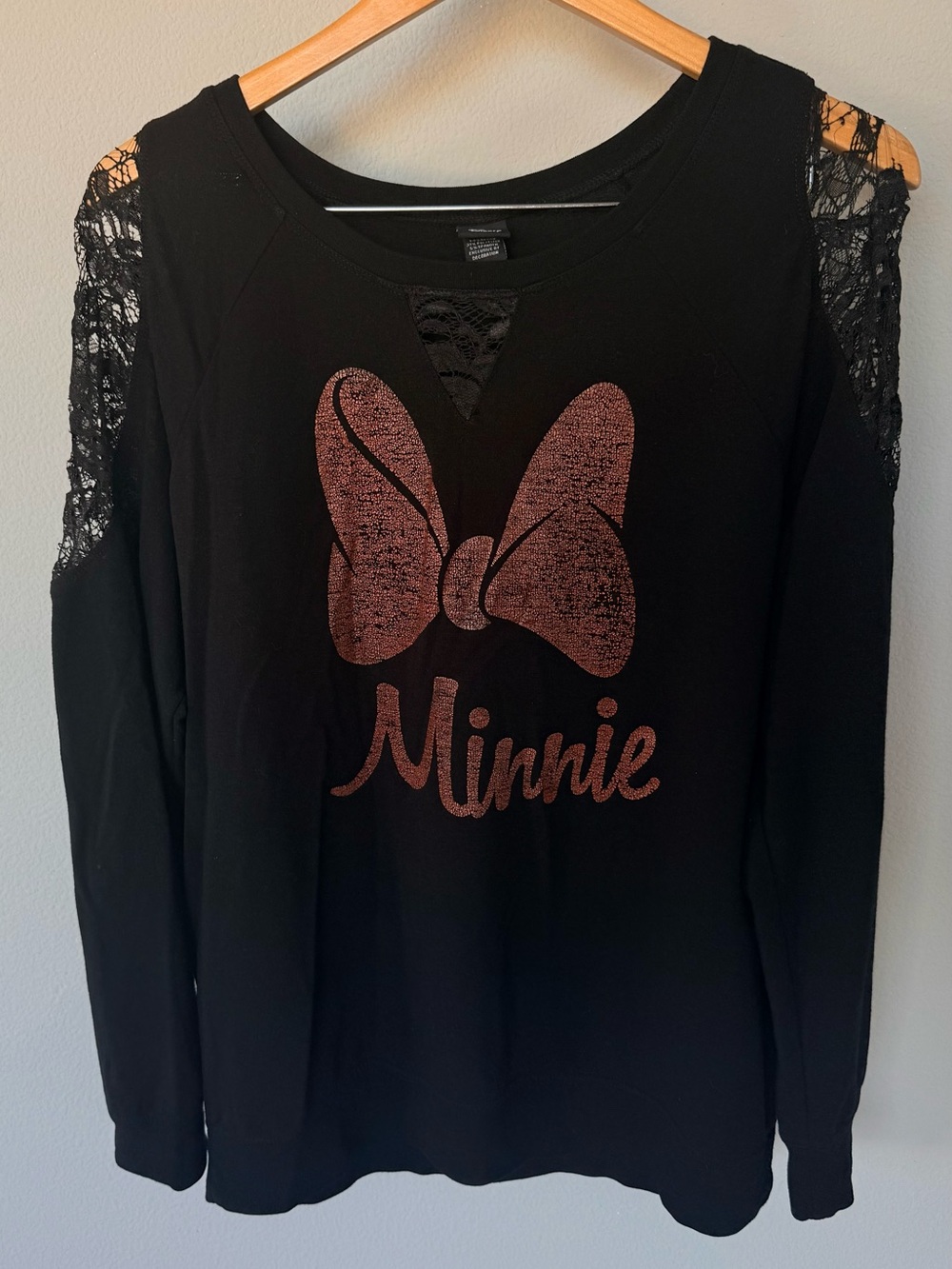Disney Parks Mickey Mouse Black/Burgundy Sequin Sweatshirt with lace cutout flaw